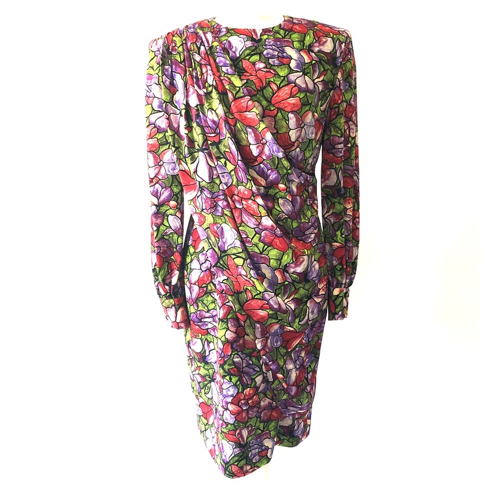 VTG DRESS FLORAL SILK SIZE 8  MILA SCHON ITALY EUC